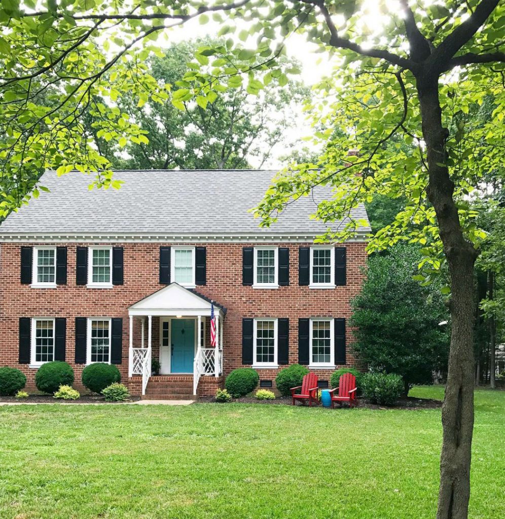 Traditional Brick Home Exterior With Sherwin Williams Snowbound Trim