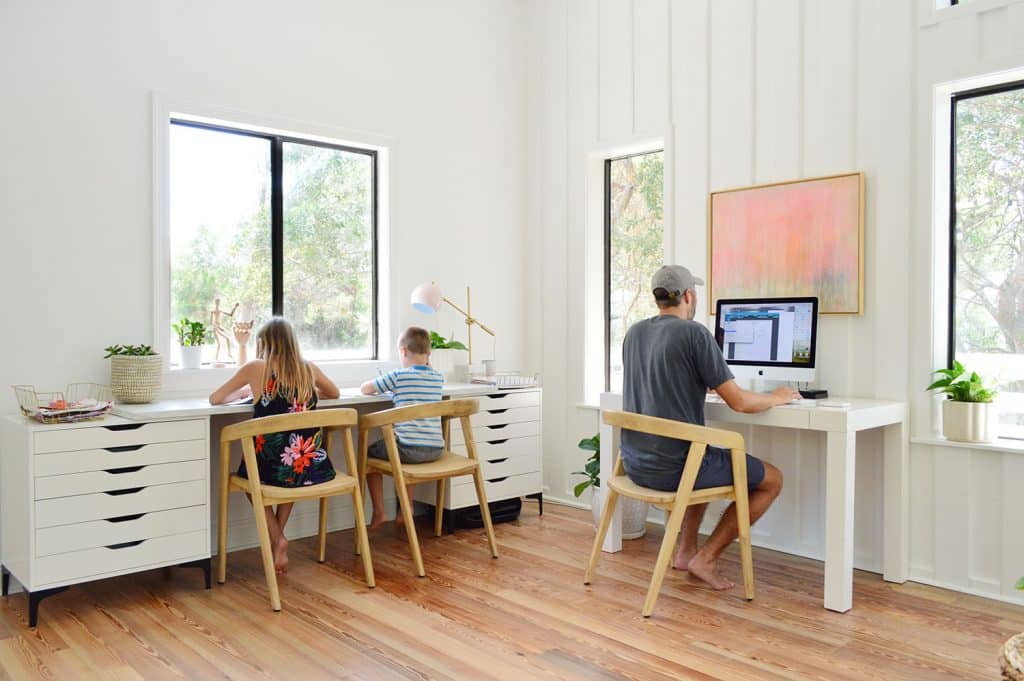 Kids Working At Art Desk With John At Office Desk